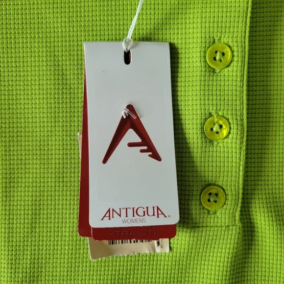 NWT Antigua Bright Green Button Down Women's Golf Polo Shirt - Picture 2 of 11
